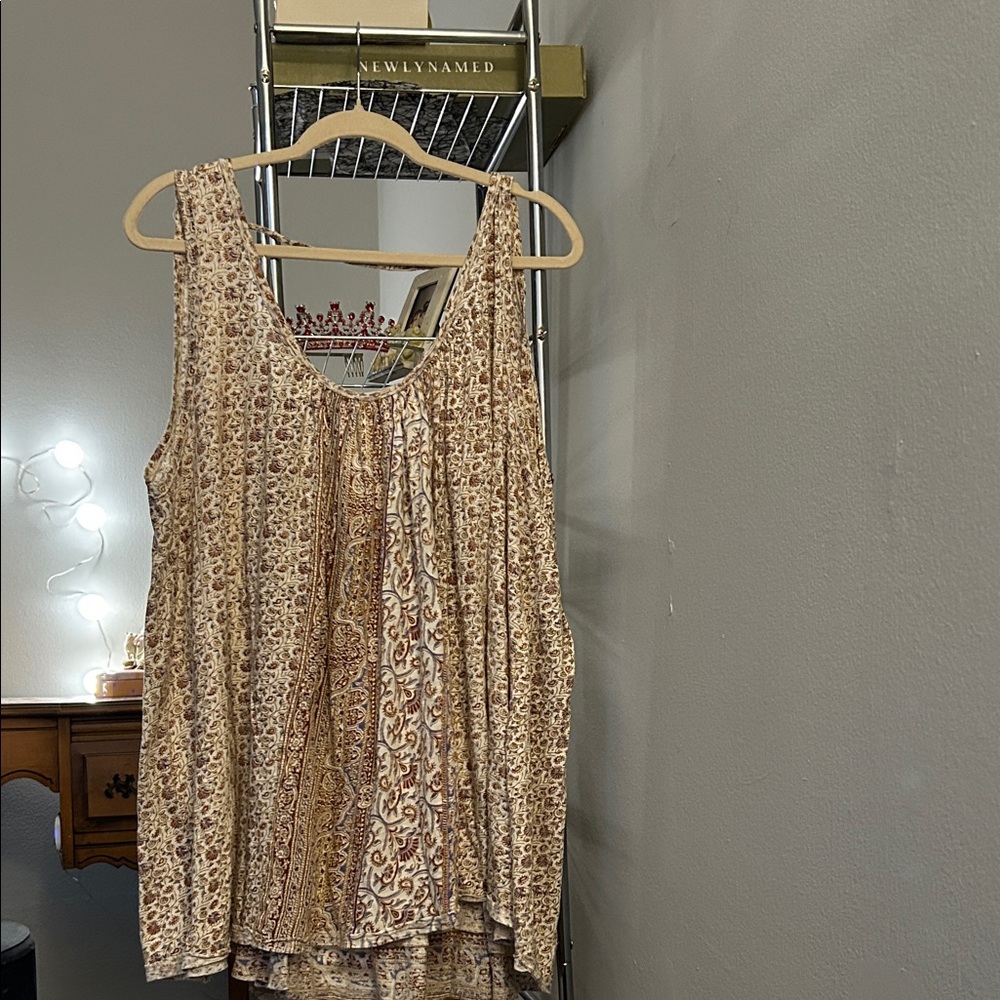 Free People Tan Gold Relaxed Pleated Tank Top